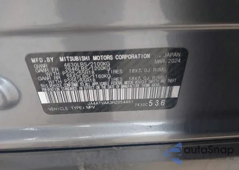 2024 Mitsubishi Eclipse Cross Black Edition S-Awc из США, поврежденный, VIN JA4ATVAA3RZ054461